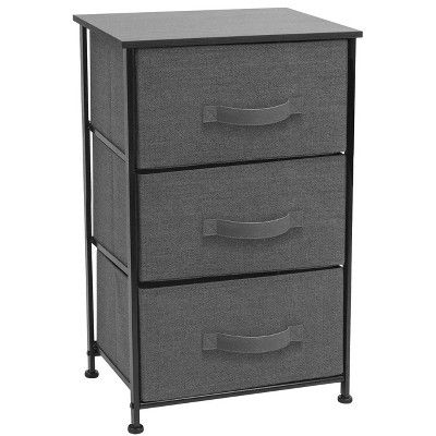 White Frame Black Marble 3-Drawer Nightstand with Fabric Bins