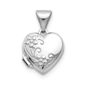 Black Bow Jewelry 14k White Gold 10mm Textured Floral Heart Locket - 1 of 4