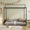 Twin/Full Size 3-in-1 Convertible Montessori Metal Floor Bed, Fenced Toddler Bed, Canopy Platform Bed - ModernLuxe - 2 of 4