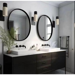 USHOWER 2-Pack Black Round Circle Bathroom Mirrors 24-inch for Wall Decor with Metal Frame, Bathroom Vanity Mirror, Entryway Mirror - 1 of 4