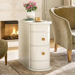 Resenkos Nightstand,Bedside End Table,Wood End Table, Narrow Side Table Nightstand with 2 Drawers,Off-White - 1 of 4