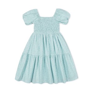 Hope & Henry Girls' Linen Smocked Short Bubble Sleeve Dress, Kids - 1 of 4