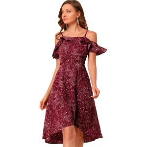 Allegra K Women's Spaghetti Straps Ruffled Sleeves Asymmetrical High Low Floral Midi Sundresses - 1 of 4