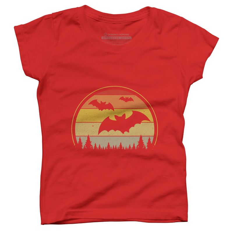 Girl's Design By Humans Vintage Retro Vampire Bats Halloween Costume By Chos T-Shirt, 1 of 5
