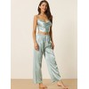 cheibear Women's Satin Cowl Neck Sleeveless Crop Cami Sleepwear with Pants Sliky Lounge Set - 3 of 4