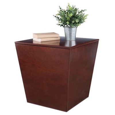 Transitional Walnut Wood Storage Cube End Table 18.5"