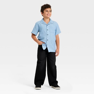 Детские Cat & Jack Boys' Short Sleeve Woven Button-Down Shirt - Cat & Jack™ Blue S — фото 3
