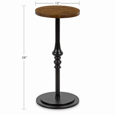 Rustic Caramel Black Round Wood and Metal Pedestal Table