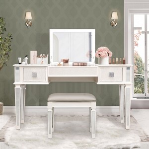 PAGED Vanity Table with Drawers and Lights, Mirror-Front Vanity Desk with Integrated Storage & Bedroom Makeup Set with Stool - 1 of 4