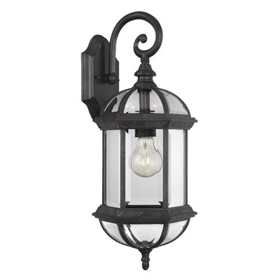 Textured Black and Clear Glass Outdoor Wall Lantern