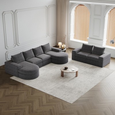Modern Curved Chenille Sectional Sofa with 2 Chaise Lounges, Convertible L-Shaped 6-Seat Modular Couch for Living Room & Bedroom–The Pop Home