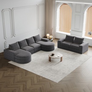 Modern Curved Chenille Sectional Sofa with 2 Chaise Lounges, Convertible L-Shaped 6-Seat Modular Couch for Living Room & Bedroom–The Pop Home - 1 of 4
