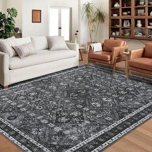 Vintage Rug Living Room Rug Floral Print Bedroom Rug Soft Non-Slip Low Pile Area Rug - 1 of 4