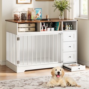 48'' Dog Crate Furniture, Farmhouse Heavy Duty Dog Kennel with Bowl & Storage Drawers, Medium Dog Cage End Table for Small Medium Dogs - 1 of 4