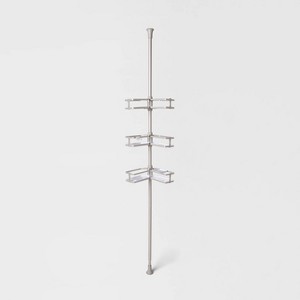 Aluminum Corner Tension Pole Caddy Gray - Threshold™: Bath Organizer with Adjustable Shelves - 1 of 4