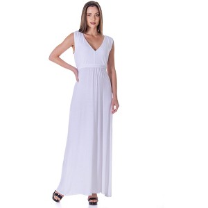 Womens V-Neck Tie Back Empire Waist Sleeveless Maxi Dress - 24seven Comfort Apparel™ - 1 of 4