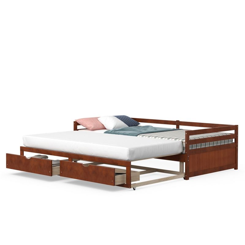 Costway Twin to King Daybed with  2 Drawers Wooden Sofa Bed for Bedroom Living Room White/Cherry, 2 of 10