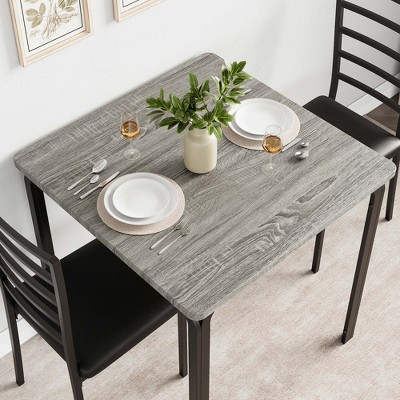 3 Piece Dining Table Set for 2,Metal Frame Wood Kitchen Table and 2 Chairs, Small Dining Furniture Set for Small Space Apartment Dining Room