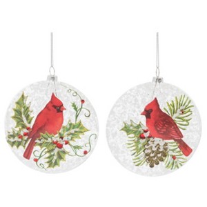 Transpac Glass Painted Cardinal Ornament Set of 2 Christmas Home Decorations - 1 of 1