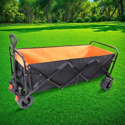 FURNIinspire Wheelbarrows And Lawn Carts Large Capacity Folding Cart, Lawn Cart For Picnic, Shopping, Black And Orange, 53“*21"*41"