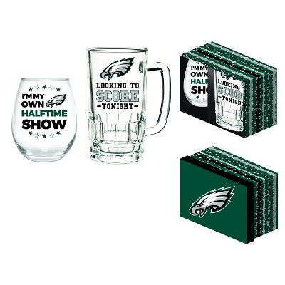 Philadelphia Eagles, Stemless 17OZ Wine & Beer 16 OZ  Gift Set