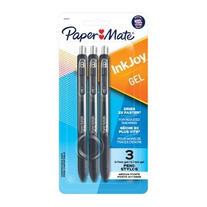 Paper Mate Ink Joy 3pk Gel Pens 0.7mm Medium Tip Black: Retractable Quick Drying Stationery with Pocket Clip - 1 of 4