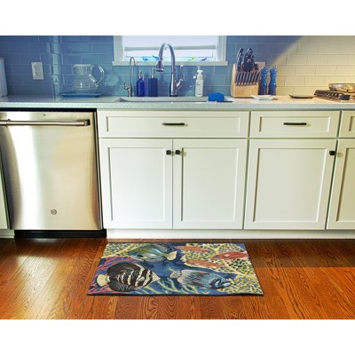 Navy Rectangular Synthetic Fish Design Indoor/Outdoor Mat