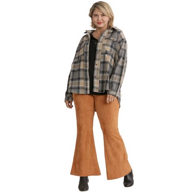 Slickblue Button Front Plaid Shacket With Pockets , Overshirt , Relaxed Fit , Brown Mix , XL
