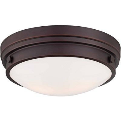Minka Lavery Modern Ceiling Light Flush Mount Fixture 13 1/4" Lathan Bronze 2-Light White Glass Bowl for Bedroom Kitchen Hallway