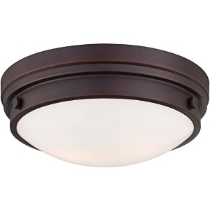 Minka Lavery Modern Ceiling Light Flush Mount Fixture 13 1/4" Lathan Bronze 2-Light White Glass Bowl for Bedroom Kitchen Hallway - 1 of 2
