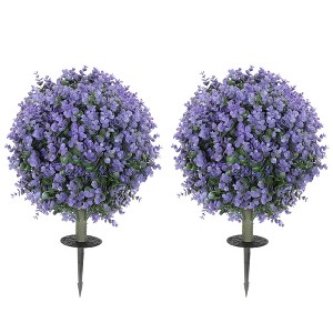 HOMCOM 2 Pack 1.3ft Artificial Eucalyptus Topiary Ball with Ground Stake,  Indoor Outdoor Faux Greenery, Faux Plants for Garden, Porch - 1 of 4