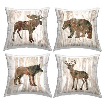 Stupell Industries Woodland Animal Silhouettes Moose Deer Bear Wolf Printed Pillow, 4 Pillows, Each 18 x 18