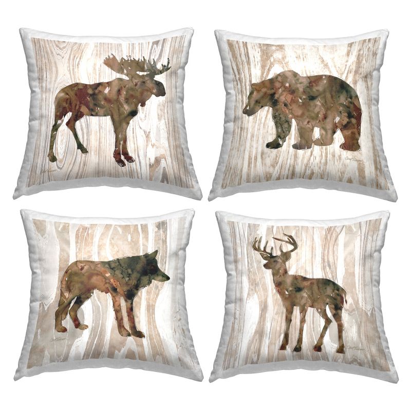 Stupell Industries Woodland Animal Silhouettes Moose Deer Bear Wolf Printed Pillow, 4 Pillows, Each 18 x 18, 1 of 3