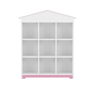 Vynxaria House-Shaped Storage Rack: 3-Layer Bookshelf with Nine Compartments in Colorblock Design for Kids' Rooms,White+Pink - 1 of 4