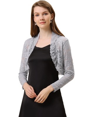 INSPIRE CHIC Women's Elegant Sheer Floral Lace Crop Bolero Shrug