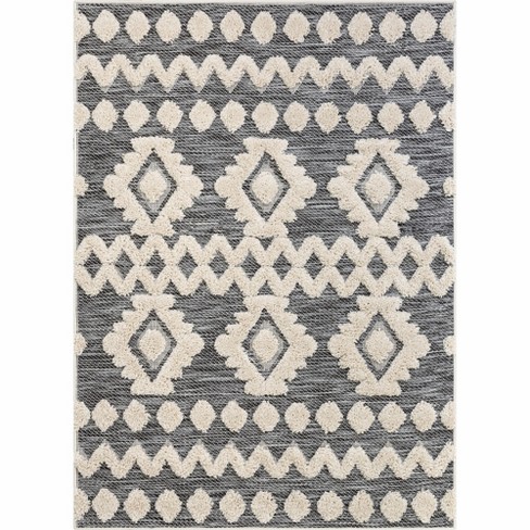 Well Woven Lisbon Madia Industrial Solid & Striped Distressed Grey 5'3 x 7'3 Area Rug
