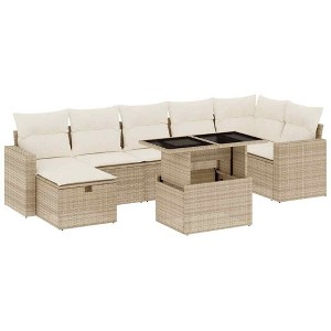 vidaXL 8 Piece Patio Sofa Set with Cushions Beige and Cream Poly Rattan - Without Storage - 1 of 4