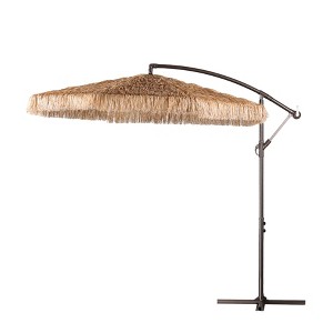 Aoodor Cantilever Tiki Thatch Patio Umbrella, Hand-Push Tilt Offset Umbrella for Outdoor, Natural Straw Look (No Base) - 1 of 4