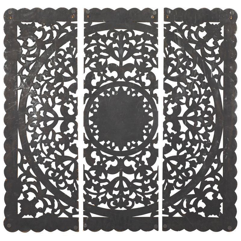 Wood Floral Handmade Intricately Carved Wall Decor with Mandala Design Set of 3 Brown - Olivia &#38; May, 5 of 19
