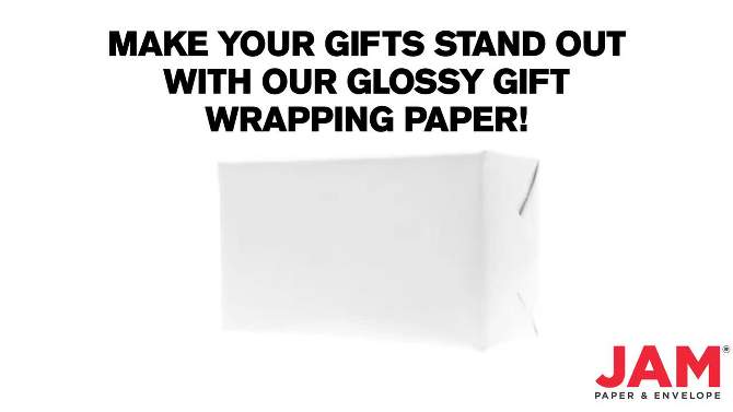 JAM PAPER Bright White Glossy Gift Wrapping Paper Roll - 2 packs of 25 Sq. Ft., 2 of 7, play video