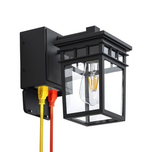 C Cattleya 9.75in Matte Black Dusk to Dawn Outdoor Wall Lantern Sconce with Built-in GFCI Outlet - 1 of 4