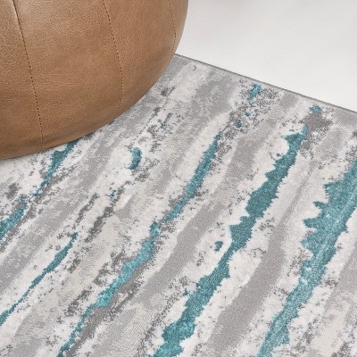 Gray and Turquoise Synthetic Stripe 3'x5' Area Rug