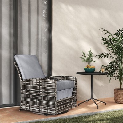 Gray Wicker Swivel Recliner Chair with Cushions