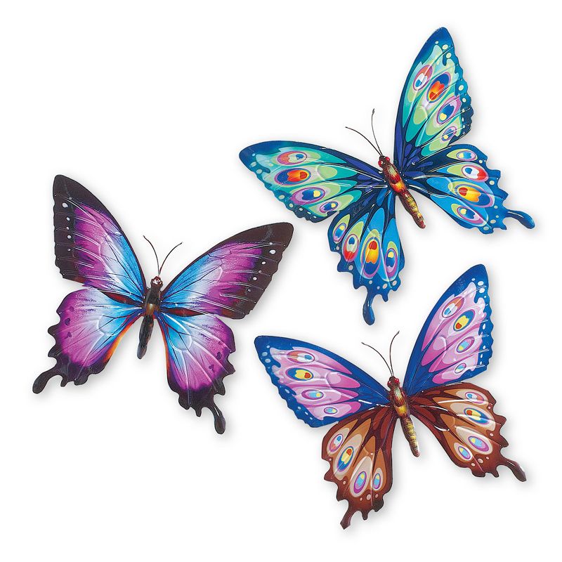 Collections Etc Colorful Butterfly Metal Wall Art - Set of 3 One Size, 1 of 3