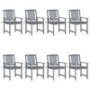 vidaXL 8X Solid Acacia Wood Outdoor Patio Chairs with Gray Cushions - Weather-Resistant Garden Deck Seating - 2 of 4