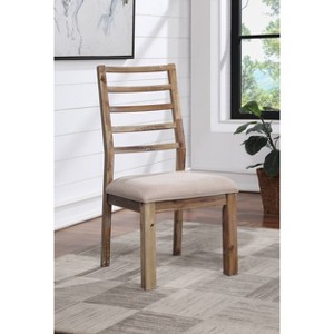 Set of 2 Vail Ii Dining Chairs Natural Brown with Beige Seat - Treasure Trove Accents: Rustic, Polyester Upholstery, Acacia Frame - 1 of 4