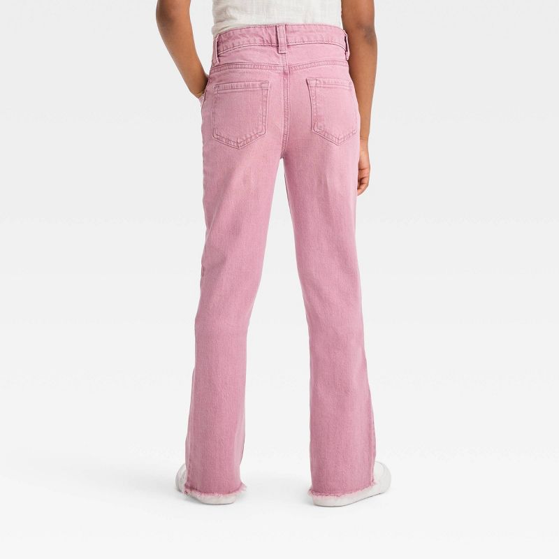 Girls' Mid-Rise Button Fly Flare Jeans - Cat & Jack™ Pink, 3 of 5