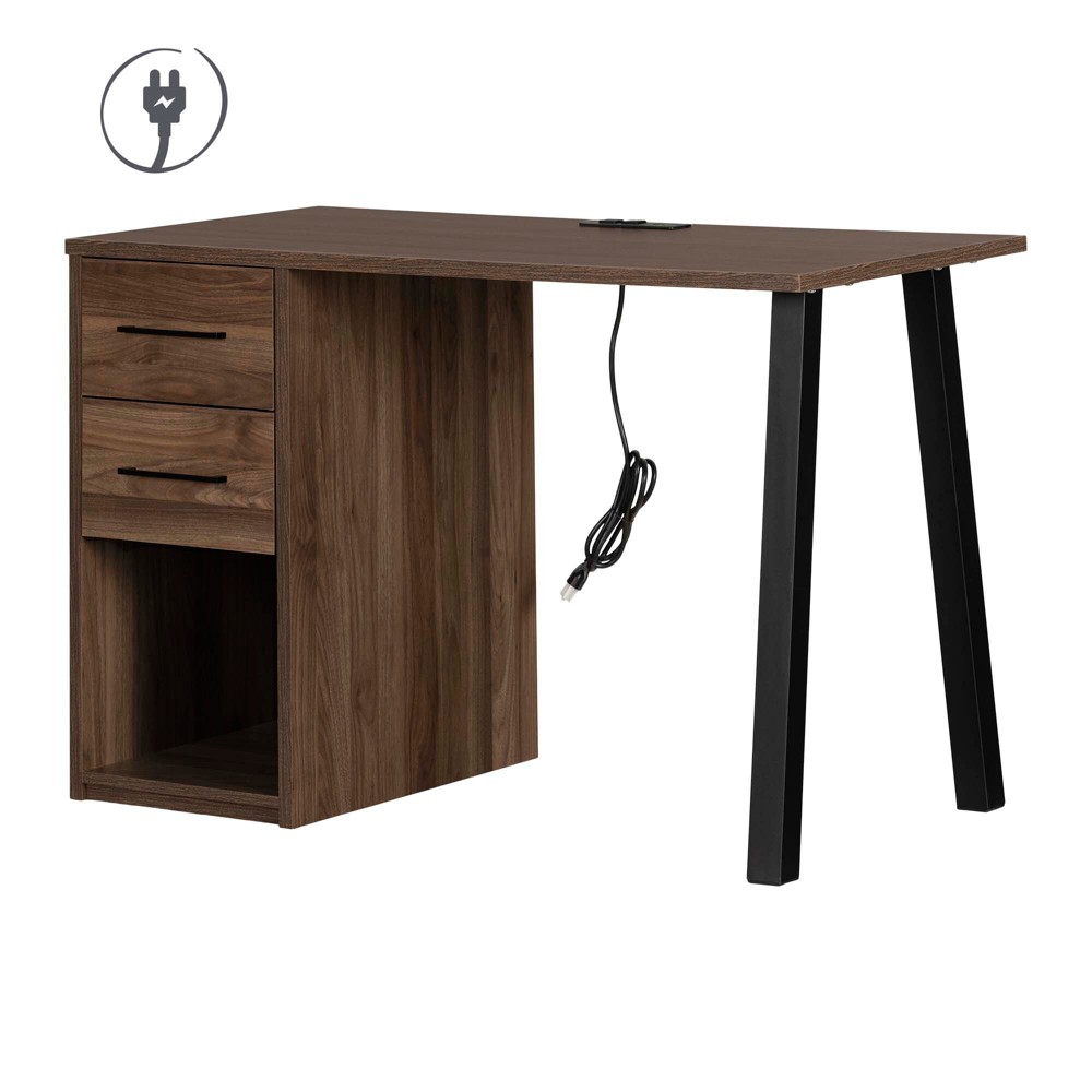 Photos - Office Desk Zolten Desk 2 Drawers Natural Walnut - South Shore