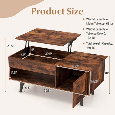 Rustic Brown Wood Lift-Top Coffee Table with Storage