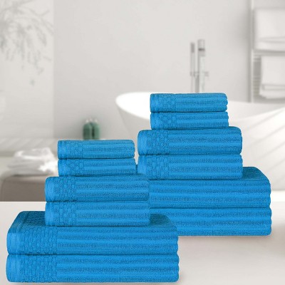 Azure Cotton 12-Piece Ribbed and Checkered Towel Set